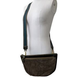 Anthropologie green suede and faux leather crossbody purse